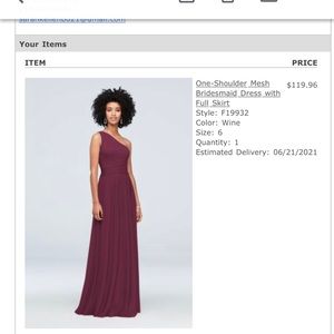 David’s bridal one shoulder bridesmaids dress in Wine color. Size 6.